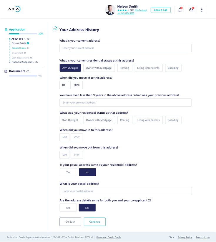 Guided client application — confirming address details (abstracted)