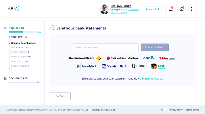 Guided client application — sending bank statements (abstracted)