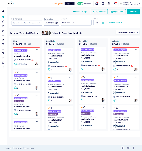 Configurable lead pipeline / Kanban view (abstracted)