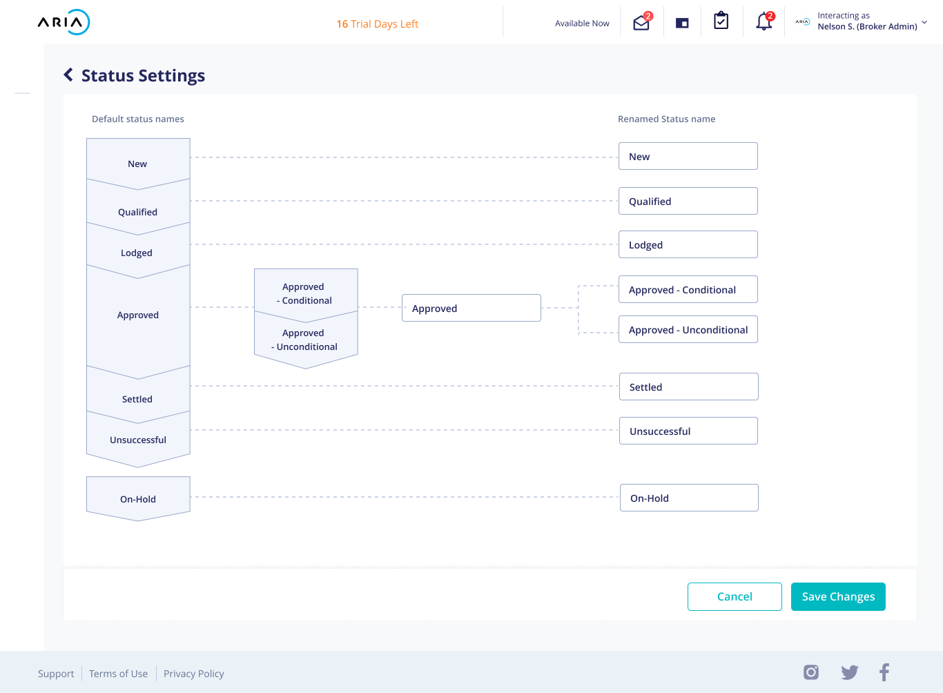 Status rename and reorder settings (abstracted)